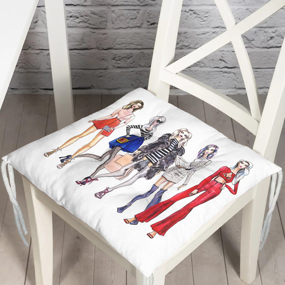 Fashion Girl Dijital Baskılı Modern Pofuduk Sandalye Minderi Realhomes