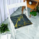 Koyu Zeminde Altın Rengi Mermer Desenli Dijital Baskılı Modern Pofuduk Sandalye Minderi Realhomes