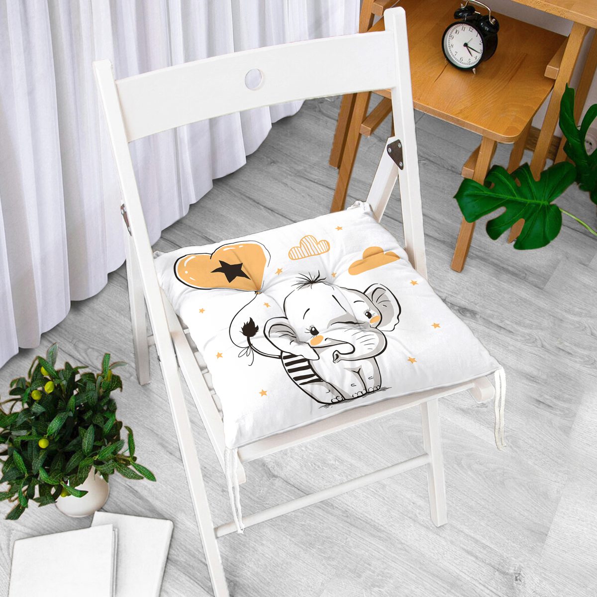 Sevimli Bebek Fil Çocuk Odası Dijital Baskılı Modern Pofuduk Sandalye Minderi Realhomes
