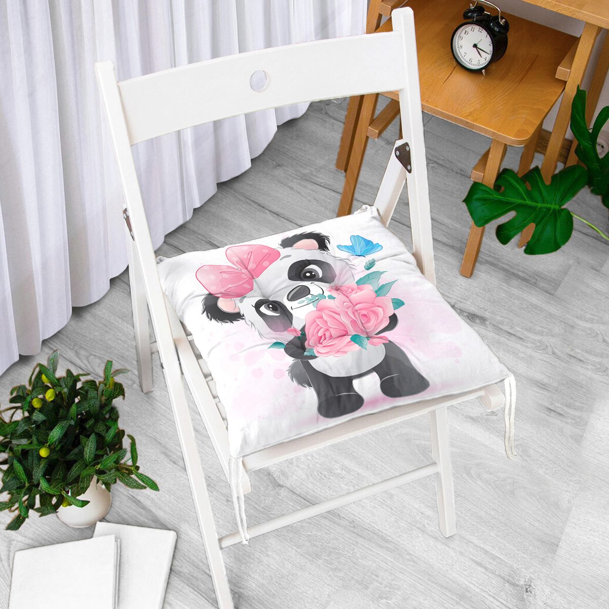 Sevimli Yavru Panda Çocuk Odası Dijital Baskılı Modern Pofuduk Sandalye Minderi Realhomes