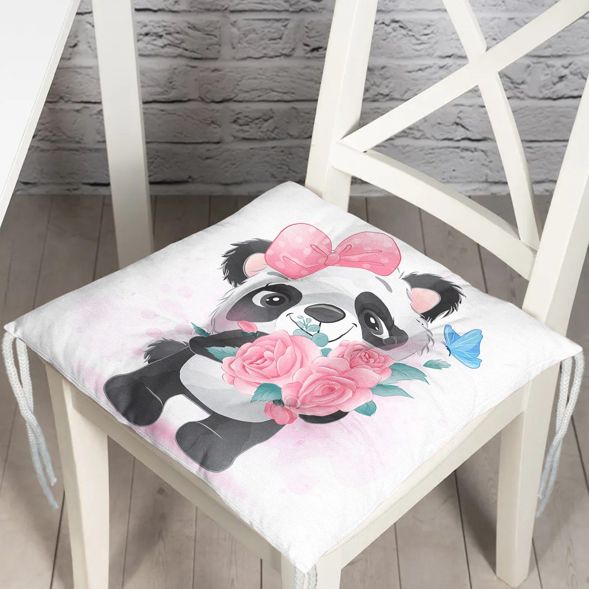 Sevimli Yavru Panda Çocuk Odası Dijital Baskılı Modern Pofuduk Sandalye Minderi Realhomes