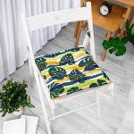 - Pofi-6611-Gorsel-1 - Realhomes Renkli Zeminde Yaprak Motifli Dijital Baskılı Modern Pofuduk Sandalye Minderi Realhomes