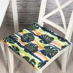 - Pofi-6611-Gorsel - Realhomes Renkli Zeminde Yaprak Motifli Dijital Baskılı Modern Pofuduk Sandalye Minderi Realhomes