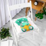 Sevimli Yeşil Bebek Dinozor Çocuk Odası Dijital Baskılı Modern Pofuduk Sandalye Minderi Realhomes