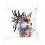 Beyaz Zeminde Suluboya Kurt Desenli Modern Pofuduk Sandalye Minderi Realhomes