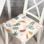 - Pofi-7020-Gorsel - Realhomes Ekru Zeminli Yaprak Motifler Dijital Baskılı Modern Pofuduk Sandalye Minderi Realhomes