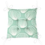 Yeşil Zeminde Deniz Kabuğu Desenli Dijital Baskılı Modern Pofuduk Sandalye Minderi Realhomes