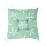 - Pofi-7042-Gorsel-2 - Realhomes Yeşil Zeminde Krem Deniz Yıldızı Tasarımlı Dijital Baskılı Modern Pofuduk Sandalye Minderi Realhomes