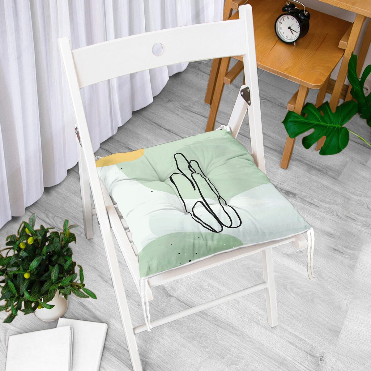 Soft Renkli Onedraw Çizimli Dijital Baskılı Modern Pofuduk Sandalye Minderi Realhomes