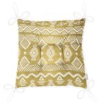 Gold Zeminde Beyaz Bohem Çizimli Dijital Baskılı Modern Pofuduk Sandalye Minderi Realhomes