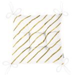 Beyaz Zemin Üzerinde Gold Renkli Yatay Çizgili Dijital Baskılı Modern Pofuduk Sandalye Minderi Realhomes