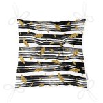 Siyah Beyaz Zeminli Gold Yaprak Desenli Dijital Baskılı Modern Pofuduk Sandalye Minderi Realhomes