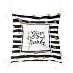 - Pofi-7170-Gorsel-2 - Realhomes Siyah Beyaz Zeminde Gold Yapraklı Thanks Yazılı Dijital Baskılı Modern Pofuduk Sandalye Minderi Realhomes