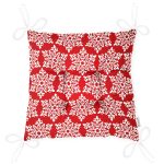 Kırmızı Zemin Üzerinde Beyaz Kar tanesi Desenli Dijital Baskılı Modern Pofuduk Sandalye Minderi Realhomes