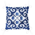 Mavi Zemin Üzerinde Çini Desenli Dijital Baskılı Modern Pofuduk Sandalye Minderi Realhomes