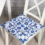 Beyaz Zemin Üzerinde Çini Desenli Dijital Baskılı Modern Pofuduk Sandalye Minderi Realhomes