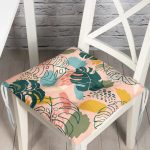 - Pofi-7249-Gorsel - Realhomes Pudra Zemin Üzerinde Onedraw Çizimli Yaprak Desenli Dijital Baskılı Modern Pofuduk Sandalye Minderi Realhomes