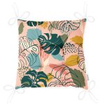 - Pofi-7249-Gorsel-2 - Realhomes Pudra Zemin Üzerinde Onedraw Çizimli Yaprak Desenli Dijital Baskılı Modern Pofuduk Sandalye Minderi Realhomes