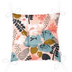 - Pofi-7253-Gorsel-2 - Realhomes  Pudra Zemin Üzerinde Onedraw Çizimli Yaprak Desenli Dijital Baskılı Modern Pofuduk Sandalye Minderi Realhomes