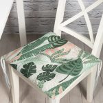 Soft Renkli Zemin Üzerinde Koyu Renkli Yaprak Desenli Dijital Baskılı Modern Pofuduk Sandalye Minderi Realhomes