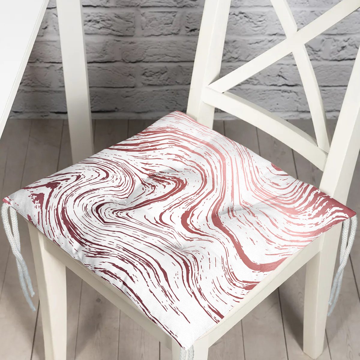 Beyaz Zemin Üzerinde Renkli Soyut Çizim Dijital Baskılı Modern Pofuduk Sandalye Minderi Realhomes