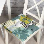 - Pofi-7285-Gorsel - Realhomes Beyaz Zemin Üzerinde Onedraw Çizimli Yaprak Motifli Dijital Baskılı Modern Pofuduk Sandalye Minderi Realhomes