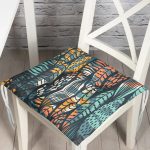 - Pofi-7299-Gorsel - Realhomes Siyah Zemin Üzerinde Yaprak Desenli Dijital Baskılı Modern Pofuduk Sandalye Minderi Realhomes