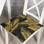 - Pofi-7301-Gorsel - Realhomes  Siyah Zemin Üzerinde Gold Renkli Yaprak Desenli Dijital Baskılı Modern Pofuduk Sandalye Minderi Realhomes