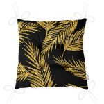 - Pofi-7301-Gorsel-2 - Realhomes  Siyah Zemin Üzerinde Gold Renkli Yaprak Desenli Dijital Baskılı Modern Pofuduk Sandalye Minderi Realhomes
