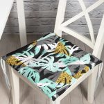 - Pofi-7302-Gorsel - Realhomes  Beyaz Zemin Üzerinde Renkli Palmiye Desenli Dijital Baskılı Modern Pofuduk Sandalye Minderi Realhomes