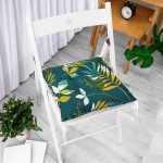 Renkli Zemin Üzerinde Yaprak Motifli Dijital Baskılı Modern Pofuduk Sandalye Minderi Realhomes