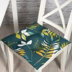 Renkli Zemin Üzerinde Yaprak Motifli Dijital Baskılı Modern Pofuduk Sandalye Minderi Realhomes