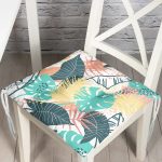 - Pofi-7323-Gorsel - Realhomes Beyaz Zemin Üzerinde Renkli Yaprak Desenli Dijital Baskılı Modern Pofuduk Sandalye Minderi Realhomes