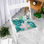 - Pofi-7353-Gorsel-1 - Realhomes  Renkli Zemin Üzerinde Yaprak Motifli Dijital Baskılı Modern Pofuduk Sandalye Minderi Realhomes