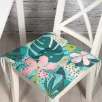 - Pofi-7353-Gorsel - Realhomes  Renkli Zemin Üzerinde Yaprak Motifli Dijital Baskılı Modern Pofuduk Sandalye Minderi Realhomes