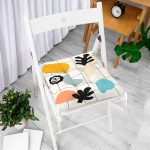 - Pofi-7387-Gorsel-1 - Realhomes Renkli Zemin Üzerinde Onedraw Çizimli Yaprak Motifli Dijital Baskılı Modern Pofuduk Sandalye Minderi Realhomes