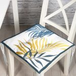 Beyaz Zeminde Renkli Yaprak Desenli Dijital Baskılı Modern Pofuduk Sandalye Minderi Realhomes