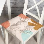 - Pofi-7477-Gorsel - Realhomes  Renkli Zeminli Onedraw Çizimli Yaprak Desenli Dijital Baskılı Modern Pofuduk Sandalye Minderi Realhomes