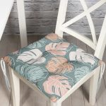 - Pofi-7478-Gorsel - Realhomes  Renkli Zeminli Yaprak Desenli Dijital Baskılı Modern Pofuduk Sandalye Minderi Realhomes