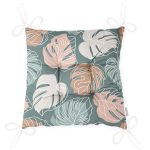 - Pofi-7478-Gorsel-2 - Realhomes  Renkli Zeminli Yaprak Desenli Dijital Baskılı Modern Pofuduk Sandalye Minderi Realhomes