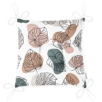 Beyaz Zeminli Onedraw Çizimli Yaprak Motifli Dijital Baskılı Modern Pofuduk Sandalye Minderi Realhomes