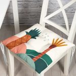 - Pofi-7484-Gorsel - Realhomes  Renkli Zeminli Palmiye Desenli Dijital Baskılı Modern Pofuduk Sandalye Minderi Realhomes