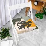 - Pofi-7518-Gorsel-1 - Realhomes Renkli Zeminli Onedraw Çizimli Yaprak Desenli Dijital Baskılı Modern Pofuduk Sandalye Minderi Realhomes