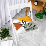 - Pofi-7519-Gorsel-1 - Realhomes  Renkli Zeminli Onedraw Çizimli Yaprak Desenli Dijital Baskılı Modern Pofuduk Sandalye Minderi Realhomes