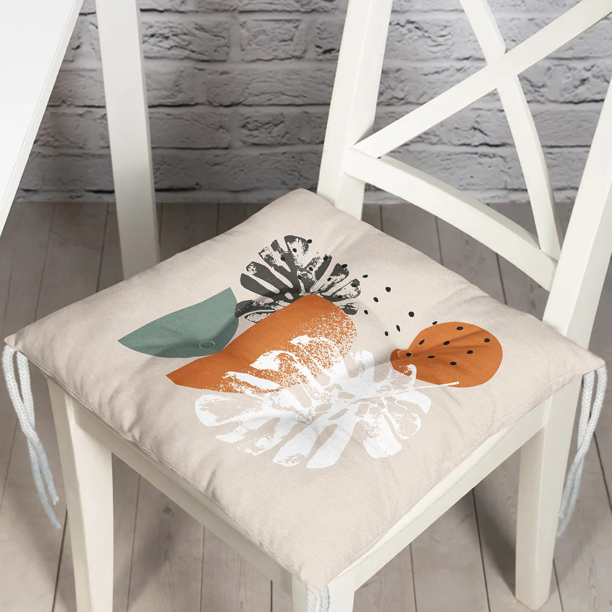 Pastel Zeminli Yaprak Desenli Dijital Baskılı Modern Pofuduk Sandalye Minderi Realhomes