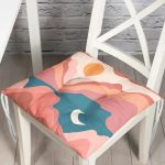 Pastel Renkli Zemin Üzerinde Ay Güneş Temalı Dijital Baskılı Modern Pofuduk Sandalye Minderi Realhomes