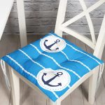 - Pofi-7599-Gorsel - Realhomes  Mavi Zemin Üzerinde Çapa Desenli Dijital Baskılı Modern Pofuduk Sandalye Minderi Realhomes