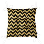 - Pofi-7704-Gorsel-2 - Realhomes Gold Zemin Üzerinde Siyah Zikzak Desenli Dijital Baskılı Modern Pofuduk Sandalye Minderi Realhomes