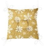 - Pofi-7708-Gorsel-2 - Realhomes Gold Zemin Üzerinde Beyaz Renkli Kar tanesi Desenli Dijital Baskılı Modern Pofuduk Sandalye Minderi Realhomes
