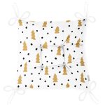 Beyaz Zemin Üzerinde Gold Detaylı Çam Ağacı Desenli Dijital Baskılı Modern Pofuduk Sandalye Minderi Realhomes